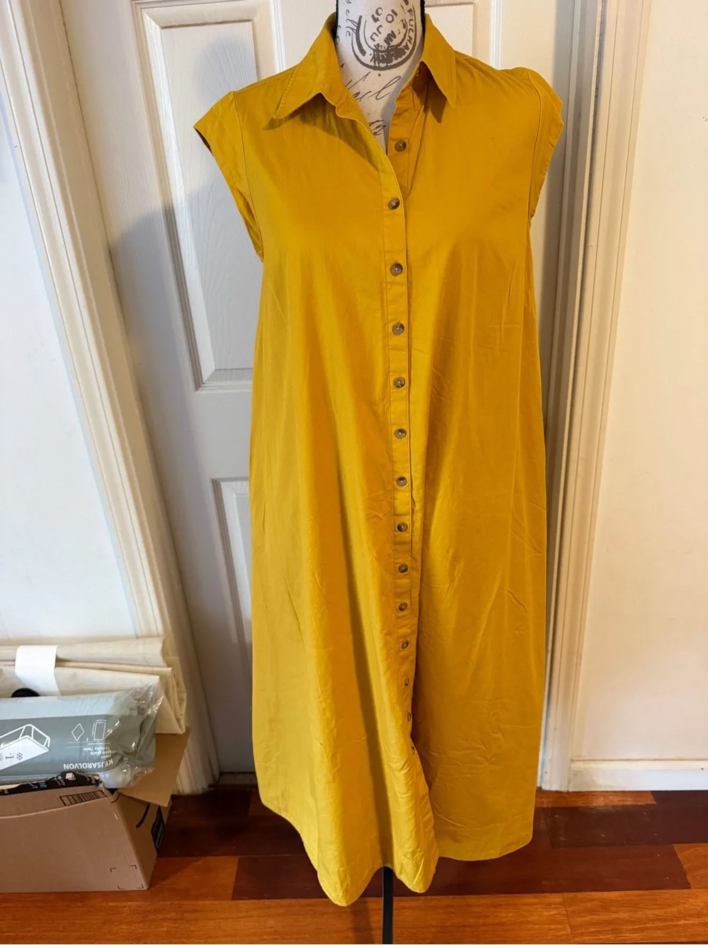Anthropologie Mustard Sleeveless Button-Front Midi Dress